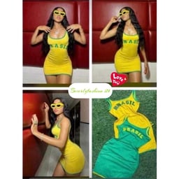 Image du produit Mini-robe inspirée du Brésil - Moulante sans manches jaune et verte