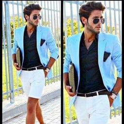 Image du produit Ensemble pour homme : blazer bleu clair, chemise noire et short blanc