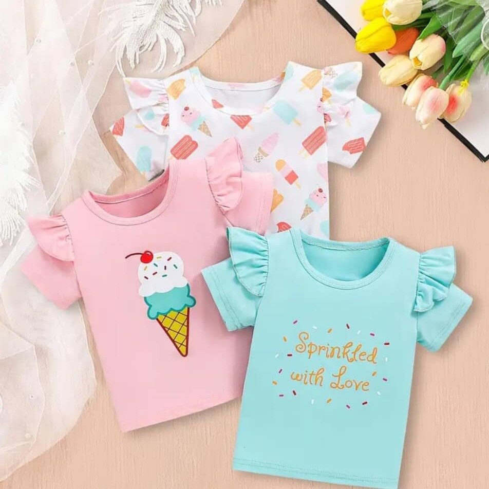 Image du produit : Ensemble 3 pièces haut à manches flottantes et imprimé pour fille