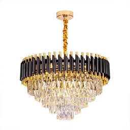 Image du produit Grand Lustre en Cristal Multitier avec Accents Dorés et Noirs