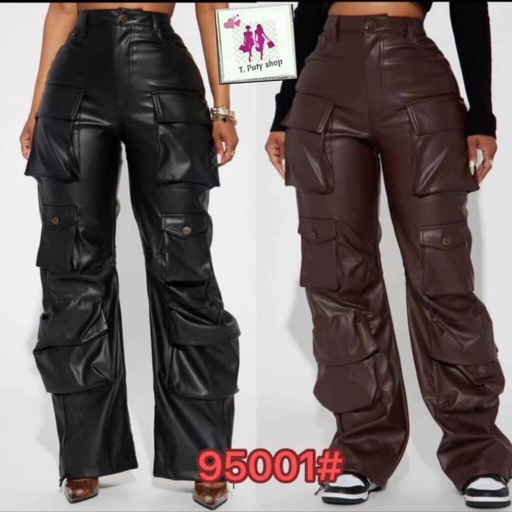 Leather cargo pants