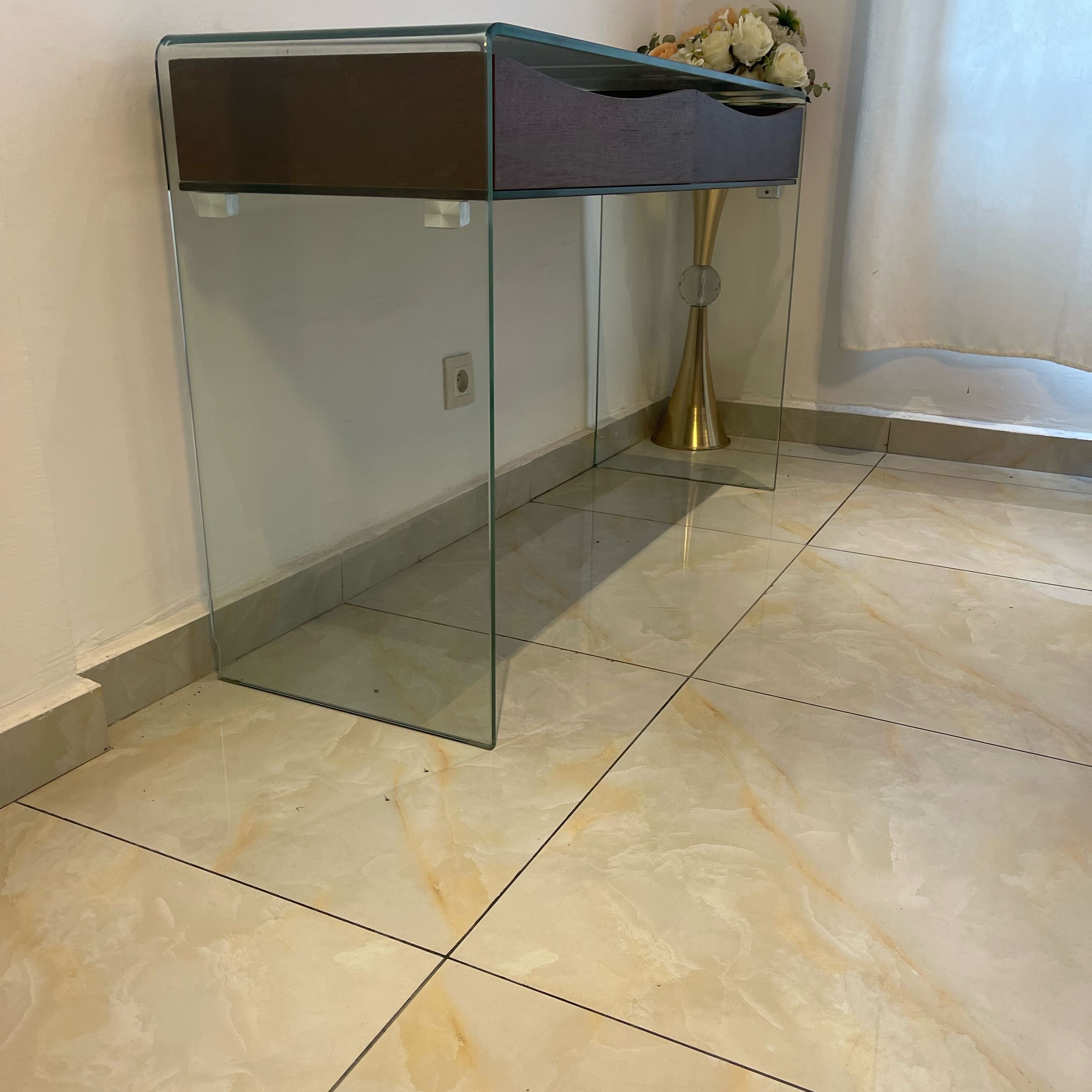 glass and wood buffet cabinet